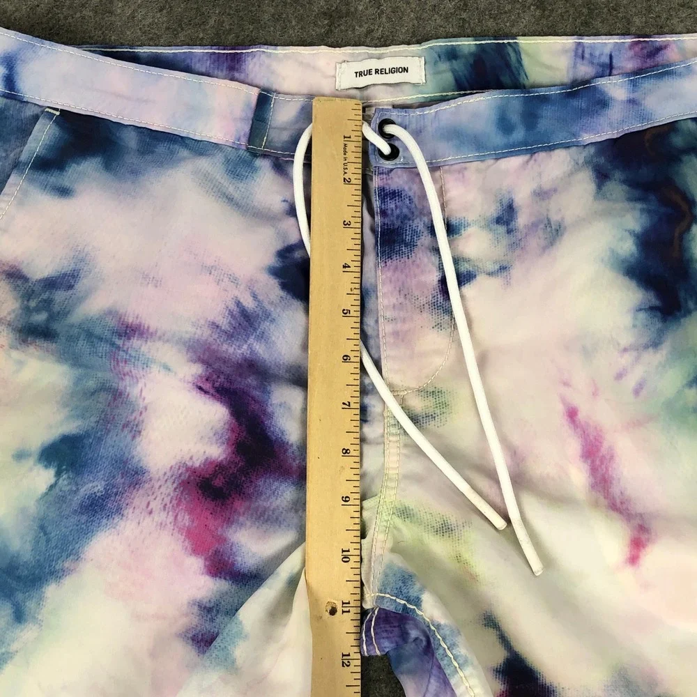 True Religion Board Shorts Mens 36 Tie Dye Swim Trunks Drawstring Zipper Beach